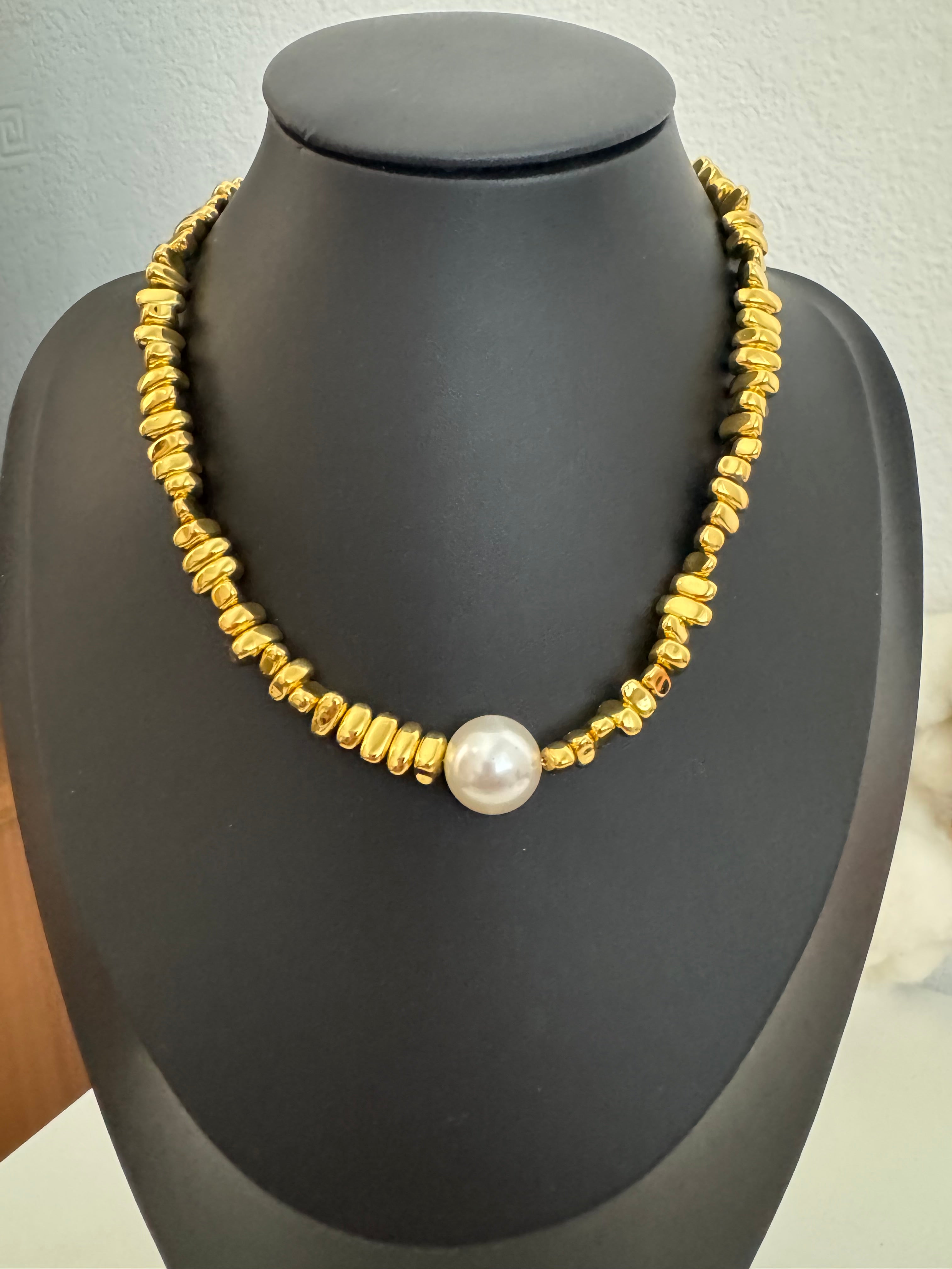 Luna Pearl Nugget Beads Necklace – 18K PVD Gold Plated Stainless Steel