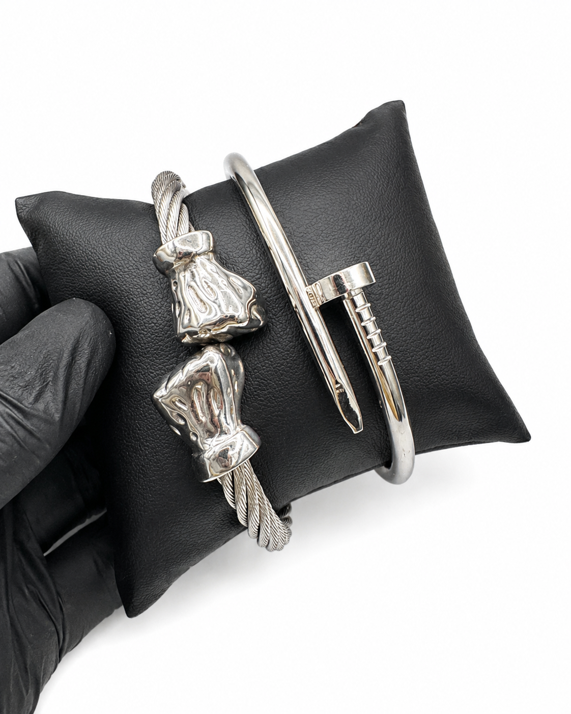 Silver Stainless Steel Cable Cuff Bangles Set