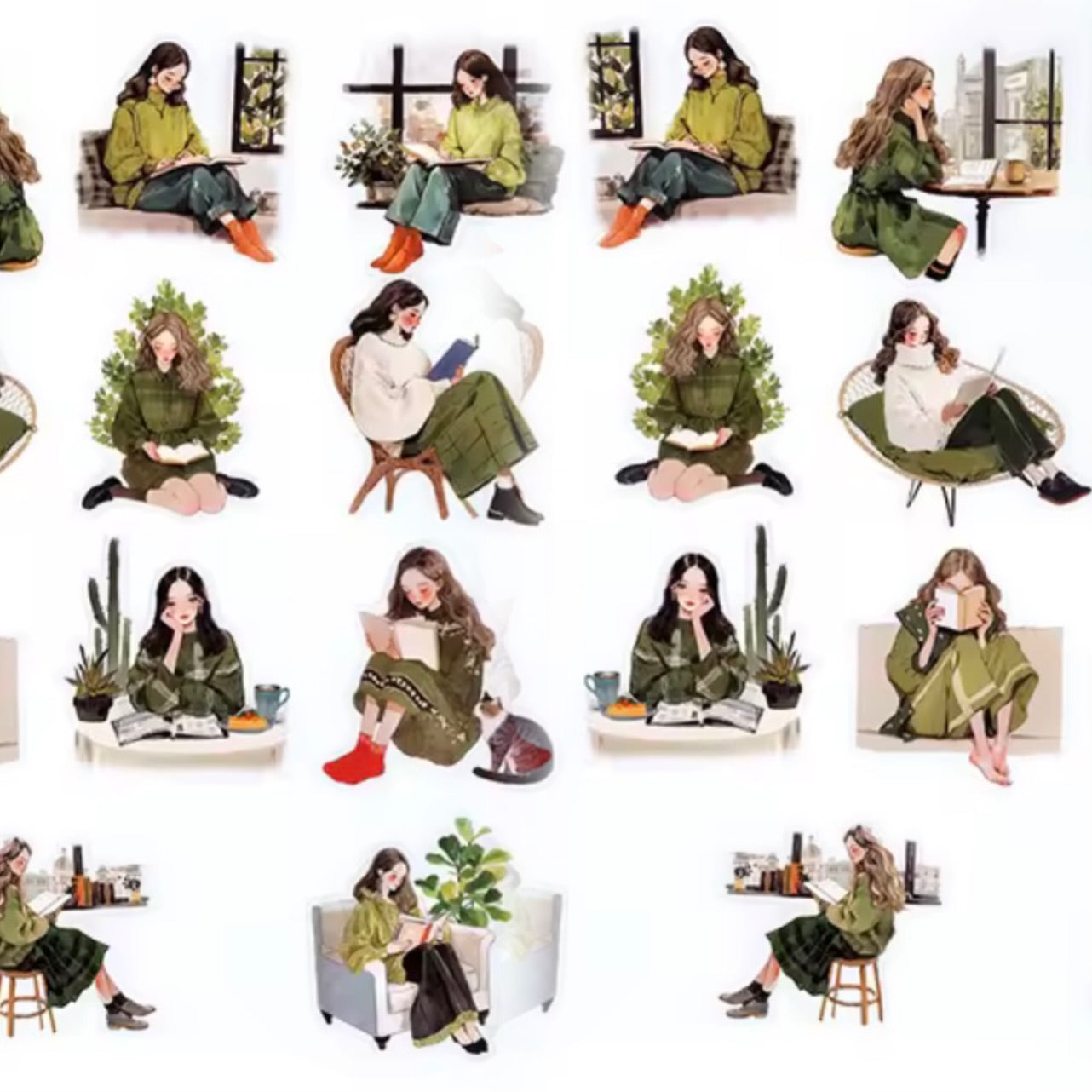 Reading Girl Aesthetic Stickers 30Pcs/pack