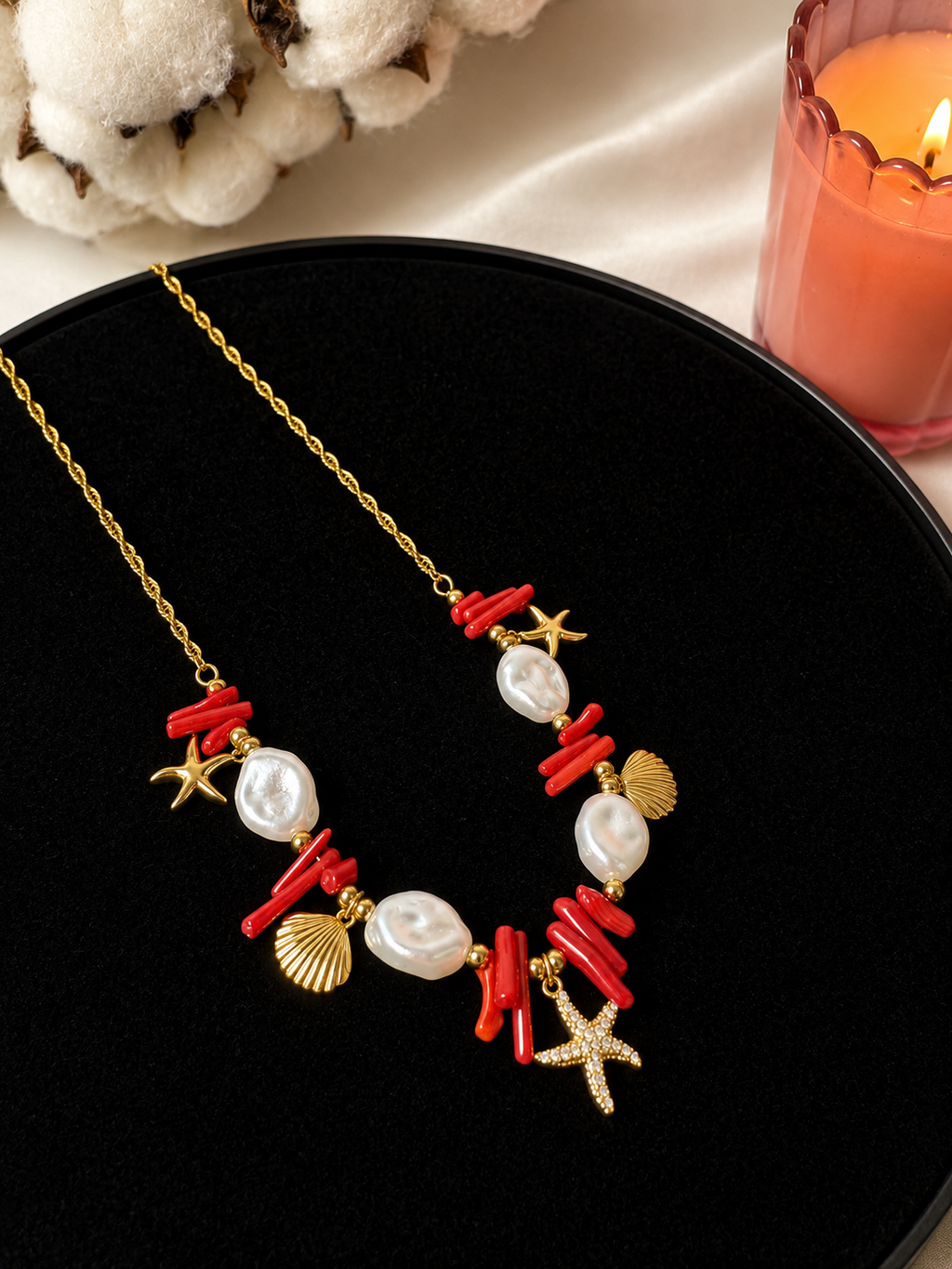 18K Gold Plated Coral Charm Necklace