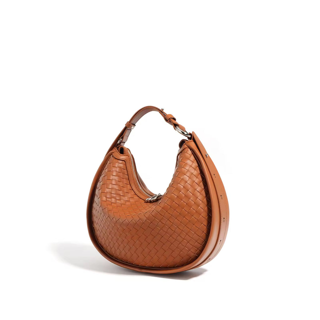 Luna Genuine Leather Woven Crescent Shoulder Bag