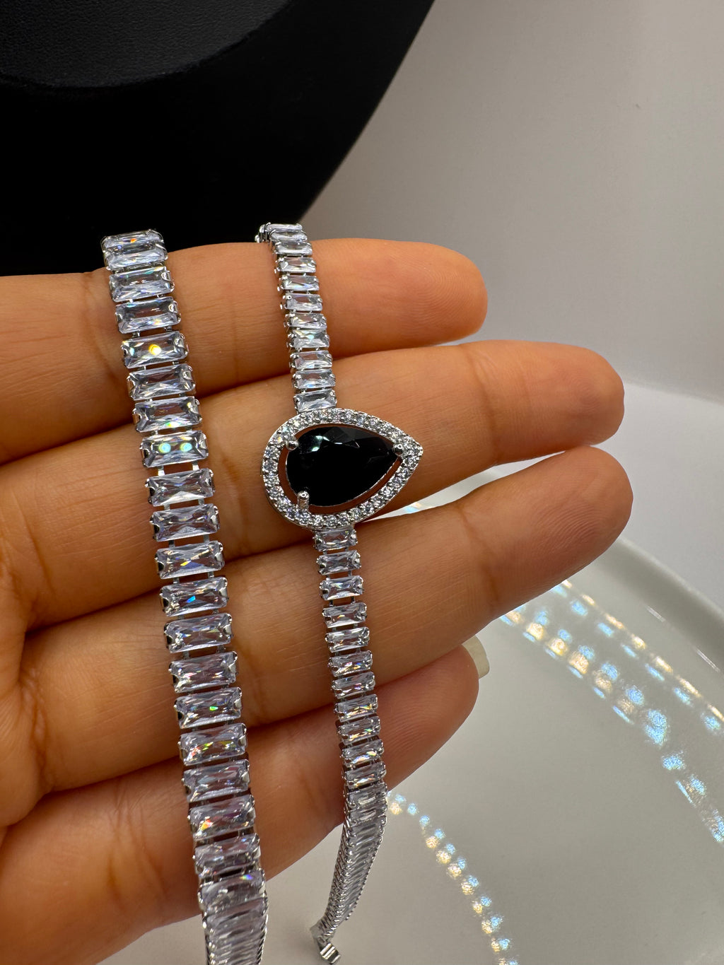 Silver Crystal Tennis Bracelet Set