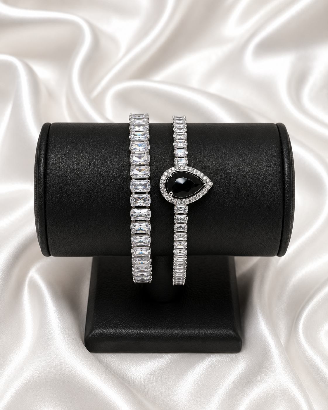 Silver Crystal Tennis Bracelet Set