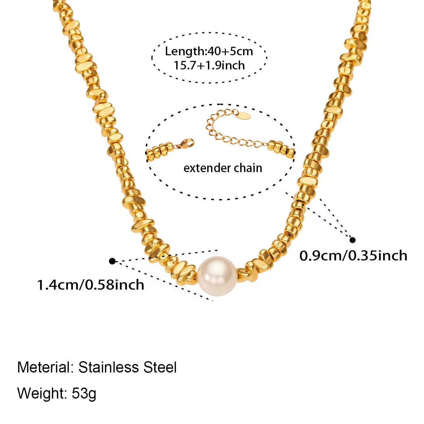 Luna Pearl Nugget Beads Necklace – 18K PVD Gold Plated Stainless Steel