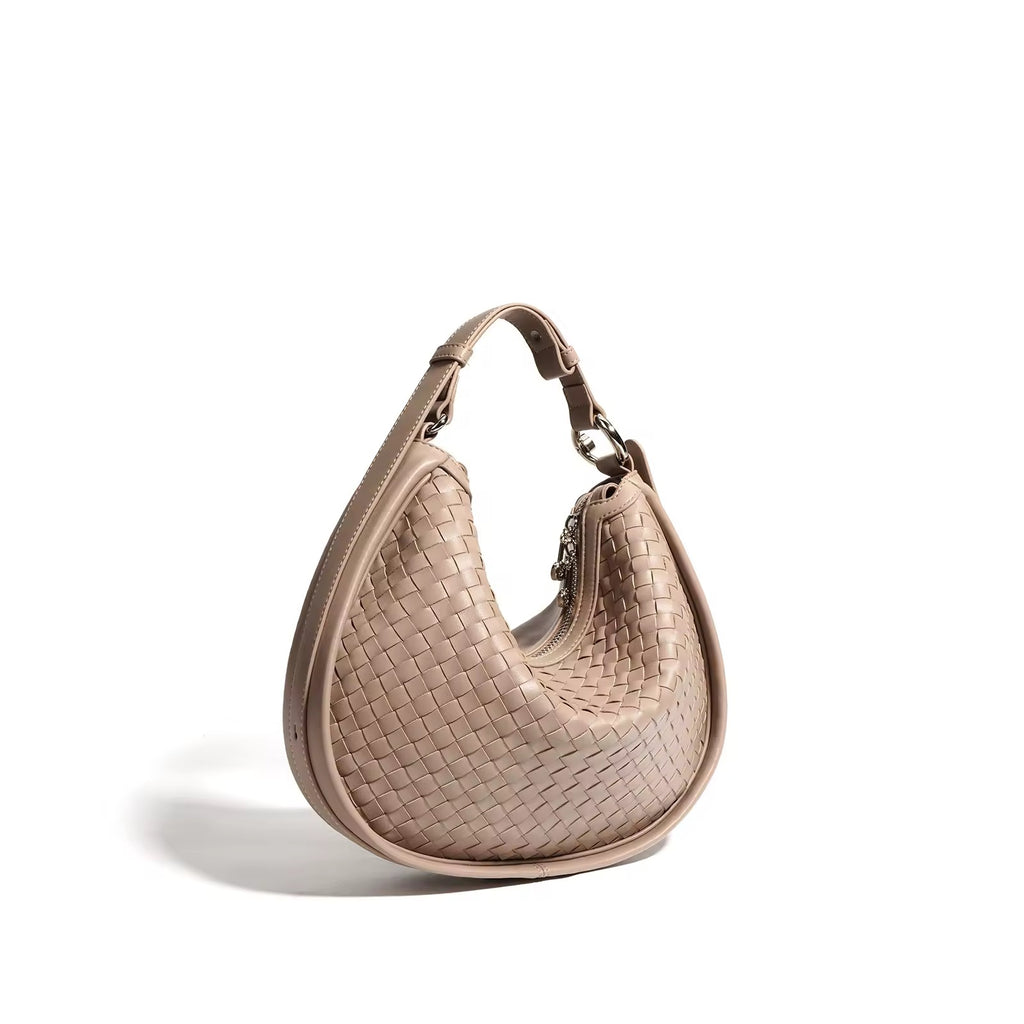 Luna Genuine Leather Woven Crescent Shoulder Bag