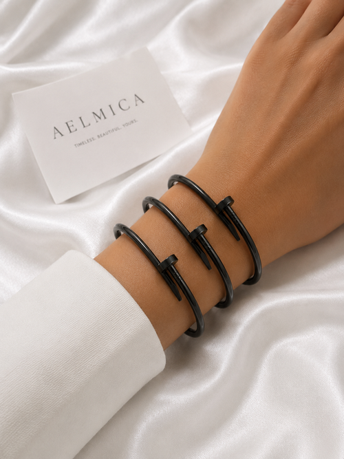 Black Nail Shaped Bangle | Stainless Steel