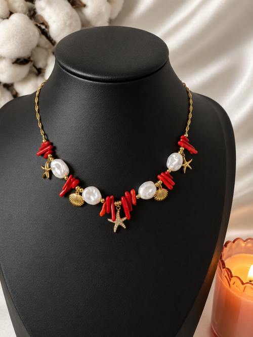 18K Gold Plated Coral Charm Necklace