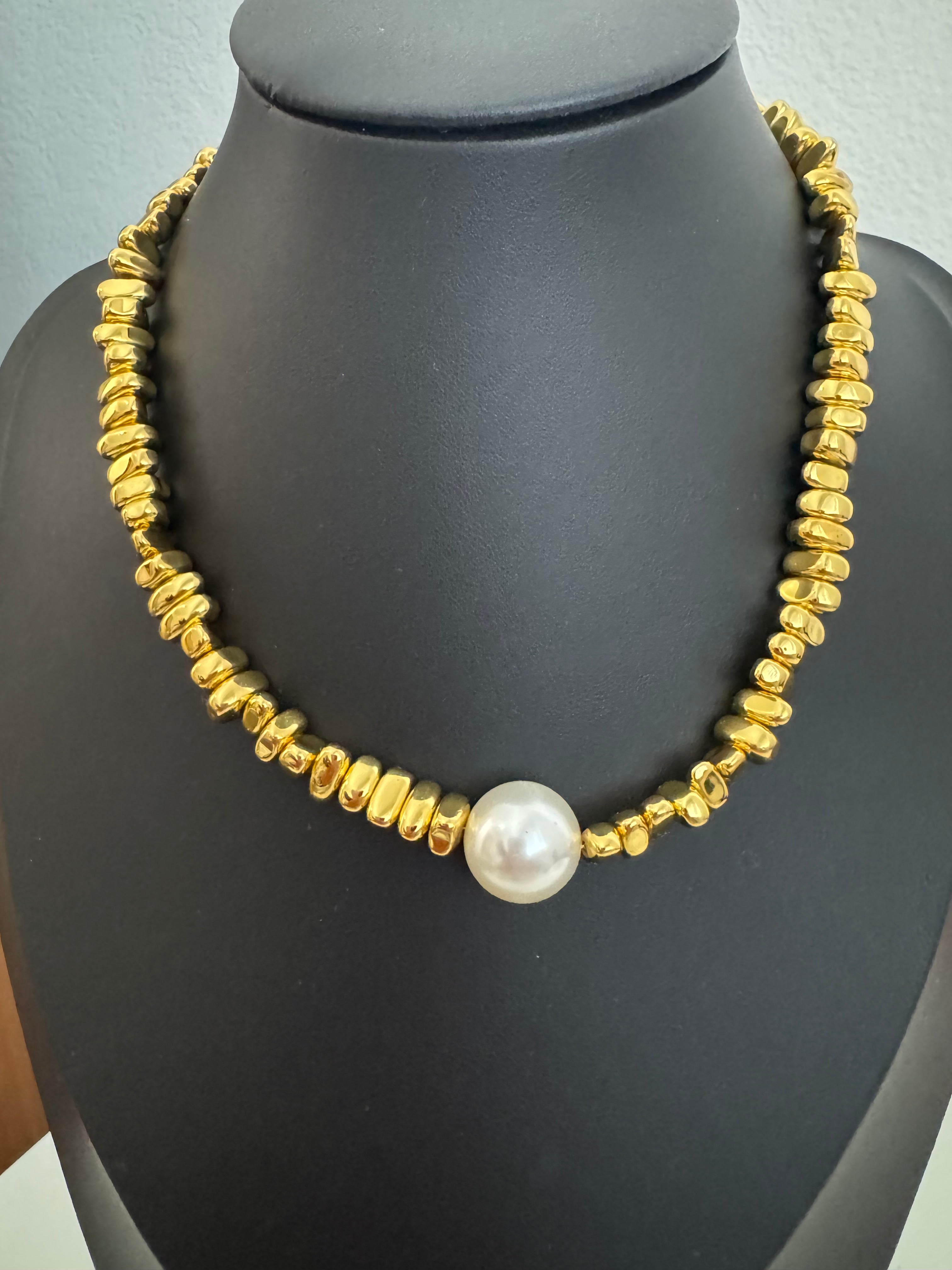 Luna Pearl Nugget Beads Necklace – 18K PVD Gold Plated Stainless Steel