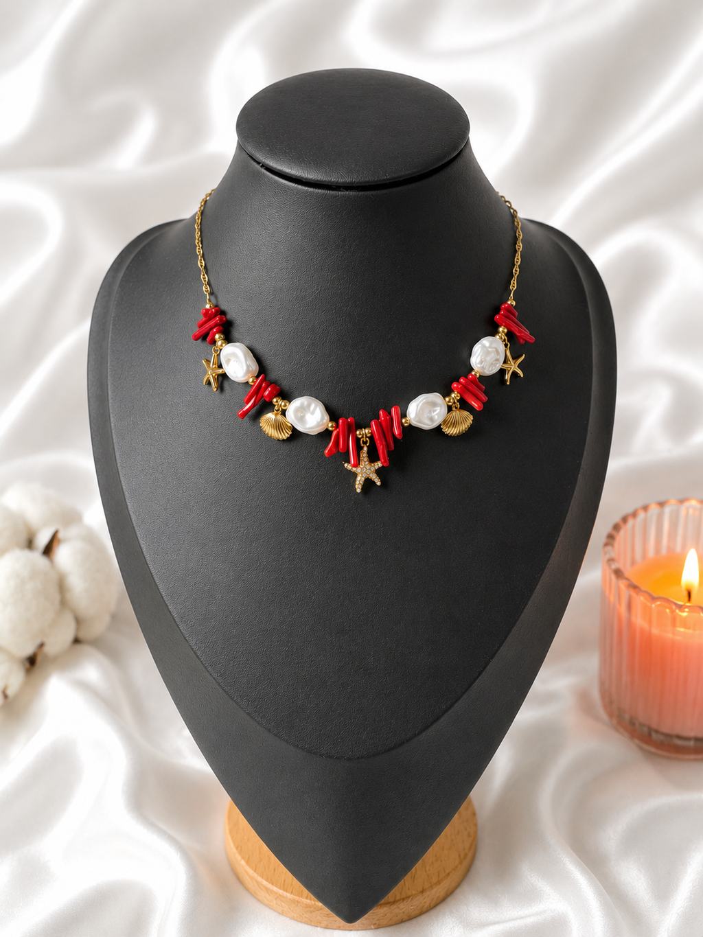 18K Gold Plated Coral Charm Necklace