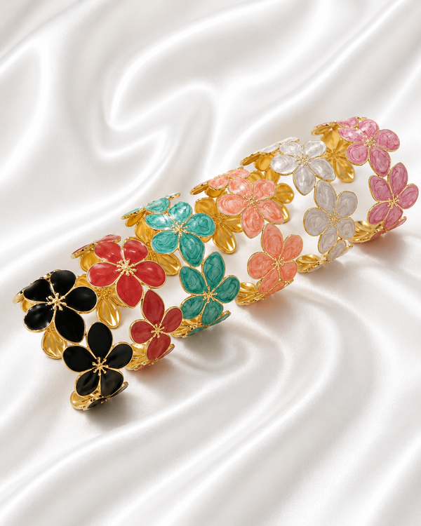 18K Gold Plated Waterproof Stainless Steel Floral Cuff Bracelet
