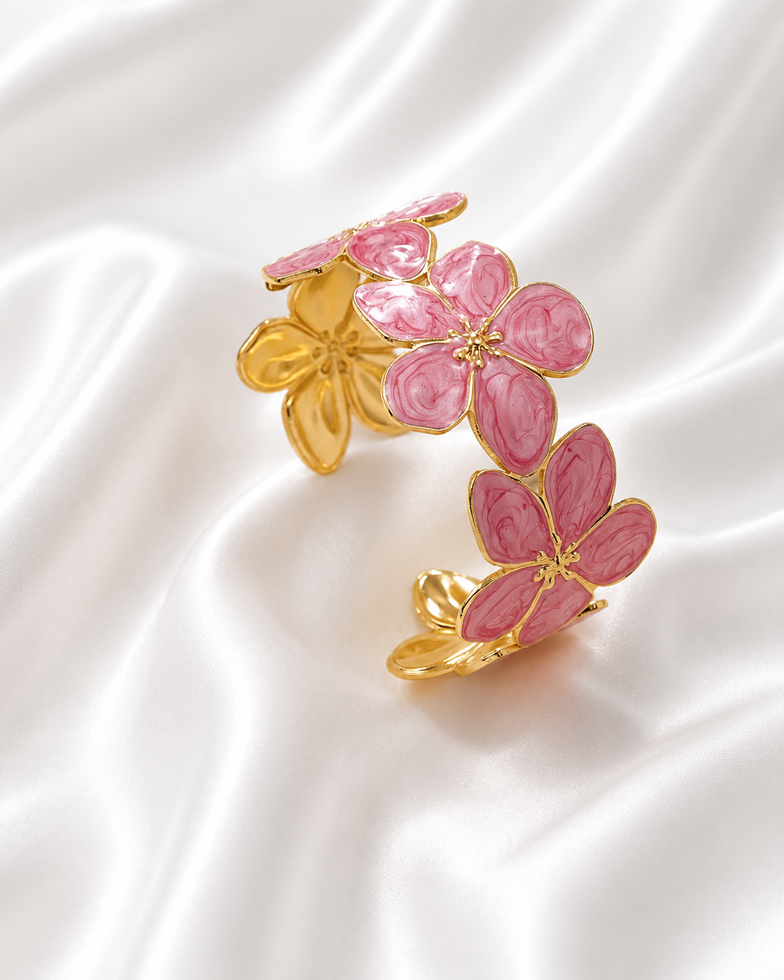 18K Gold Plated Waterproof Stainless Steel Floral Cuff Bracelet