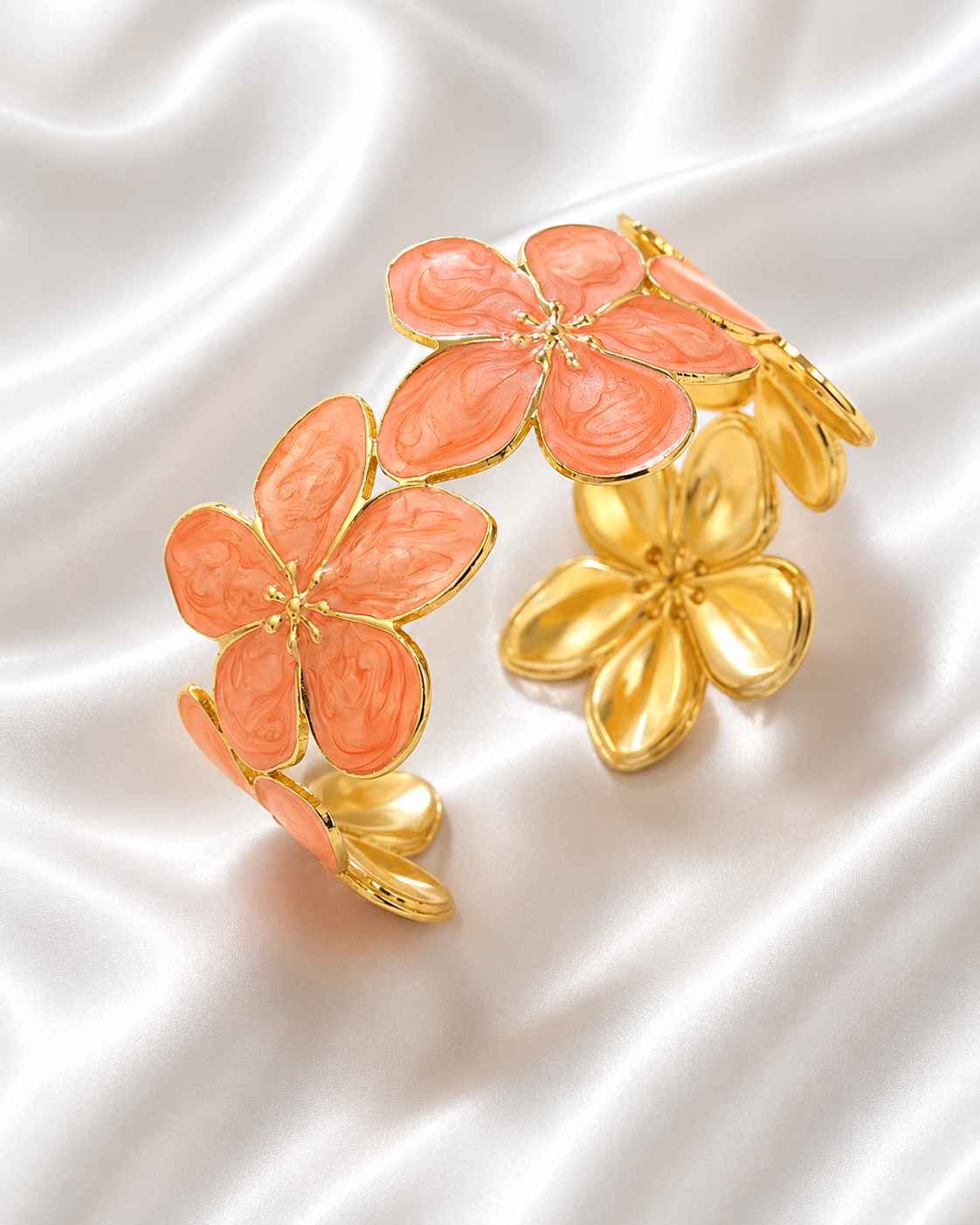 18K Gold Plated Waterproof Stainless Steel Floral Cuff Bracelet