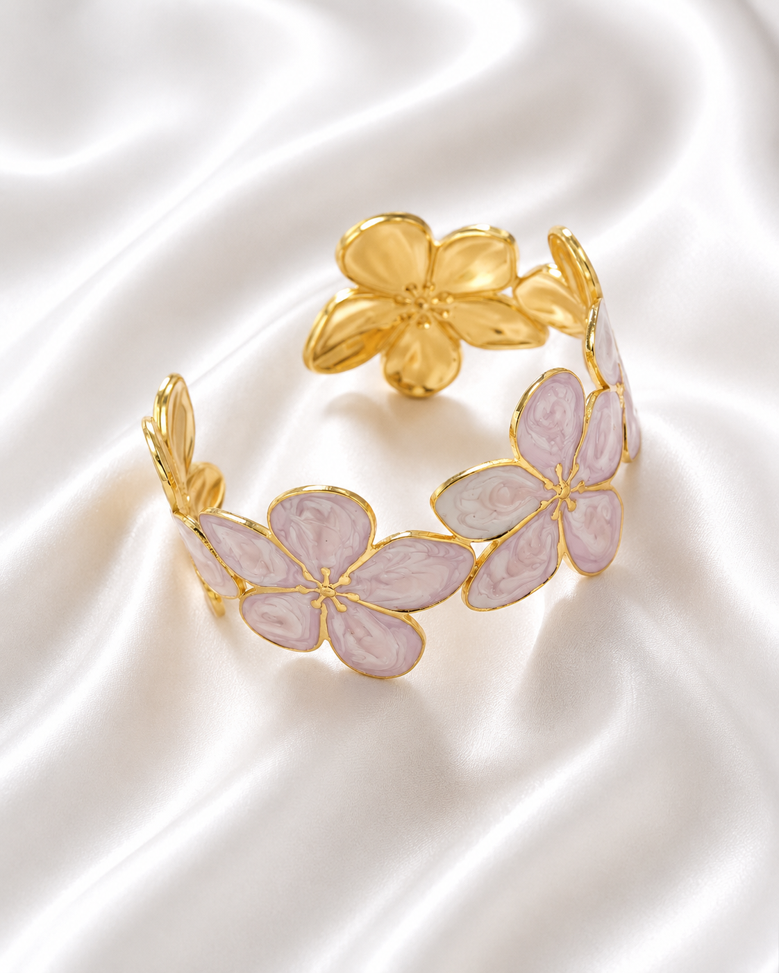 18K Gold Plated Waterproof Stainless Steel Floral Cuff Bracelet