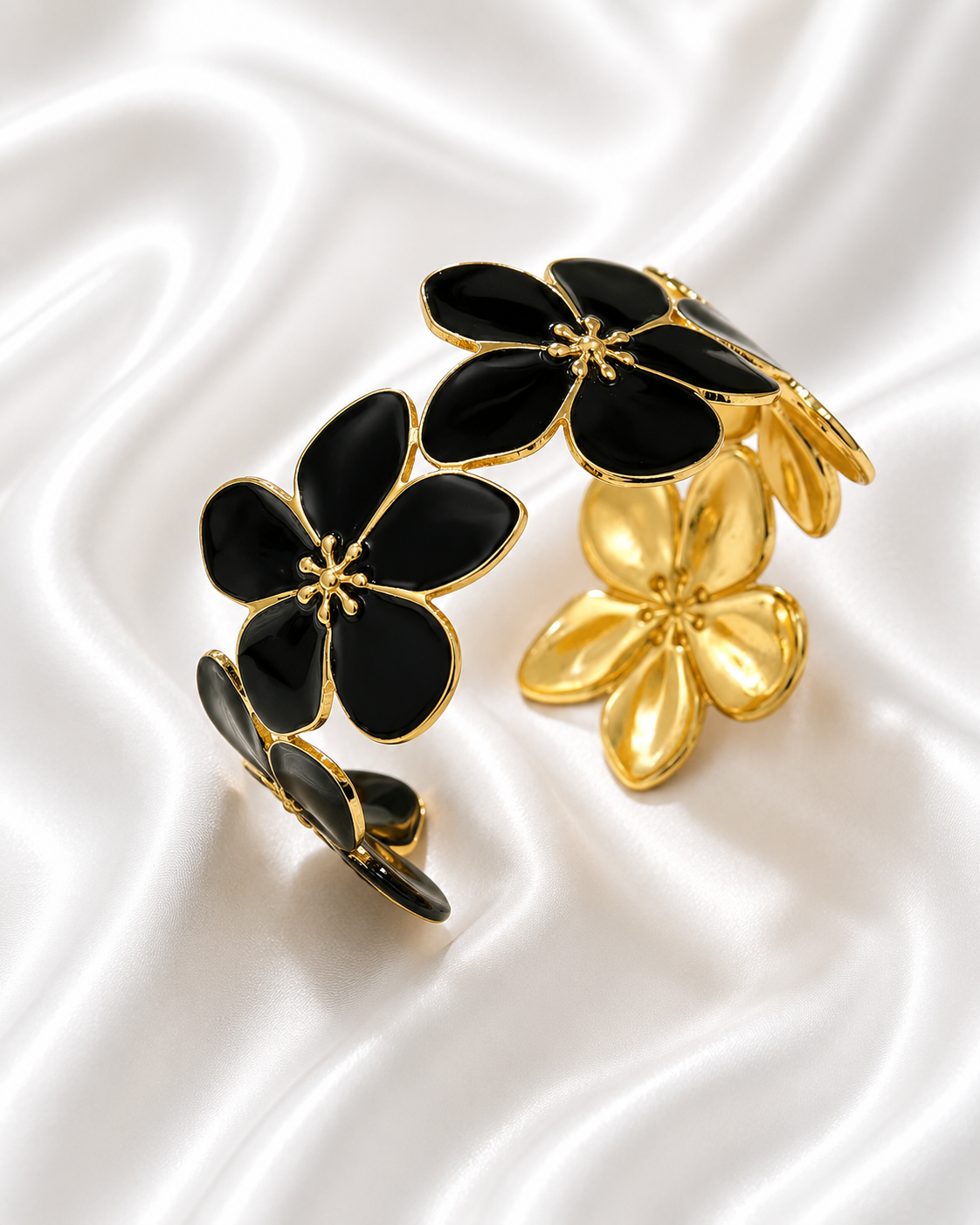 18K Gold Plated Waterproof Stainless Steel Floral Cuff Bracelet