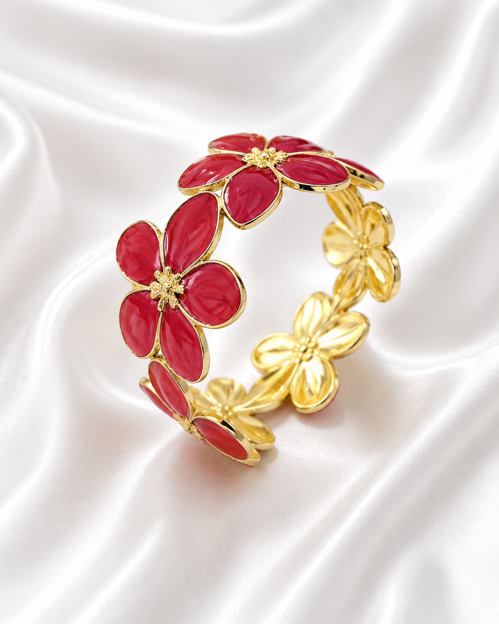 18K Gold Plated Waterproof Stainless Steel Floral Cuff Bracelet