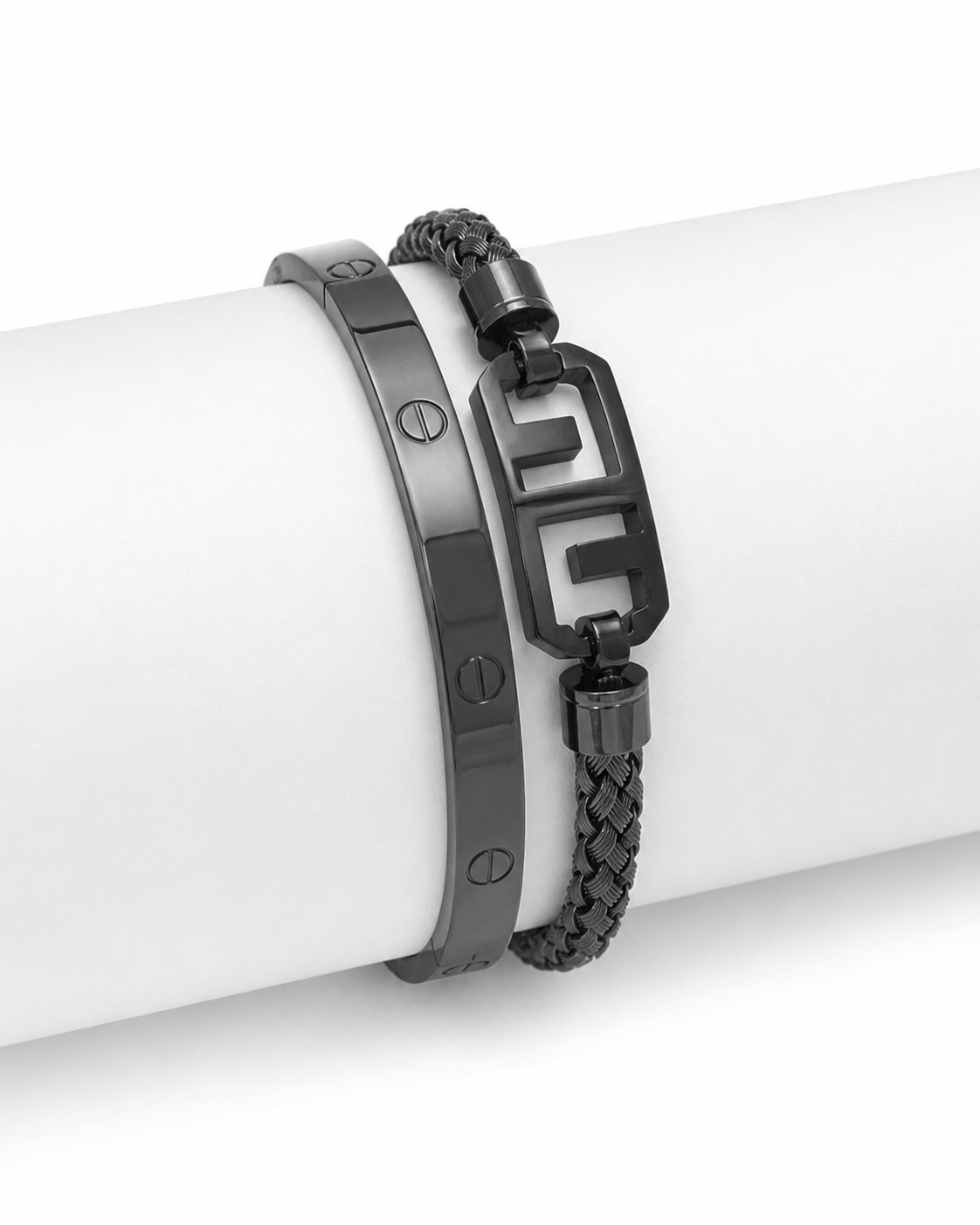 Black Stainless Steel Cuff Bangles Set
