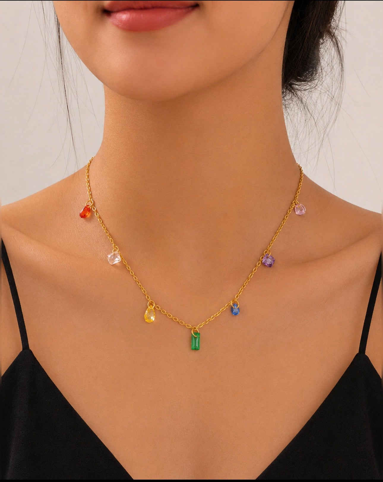 18K Gold Plated Stainless Steel Rainbow Necklace