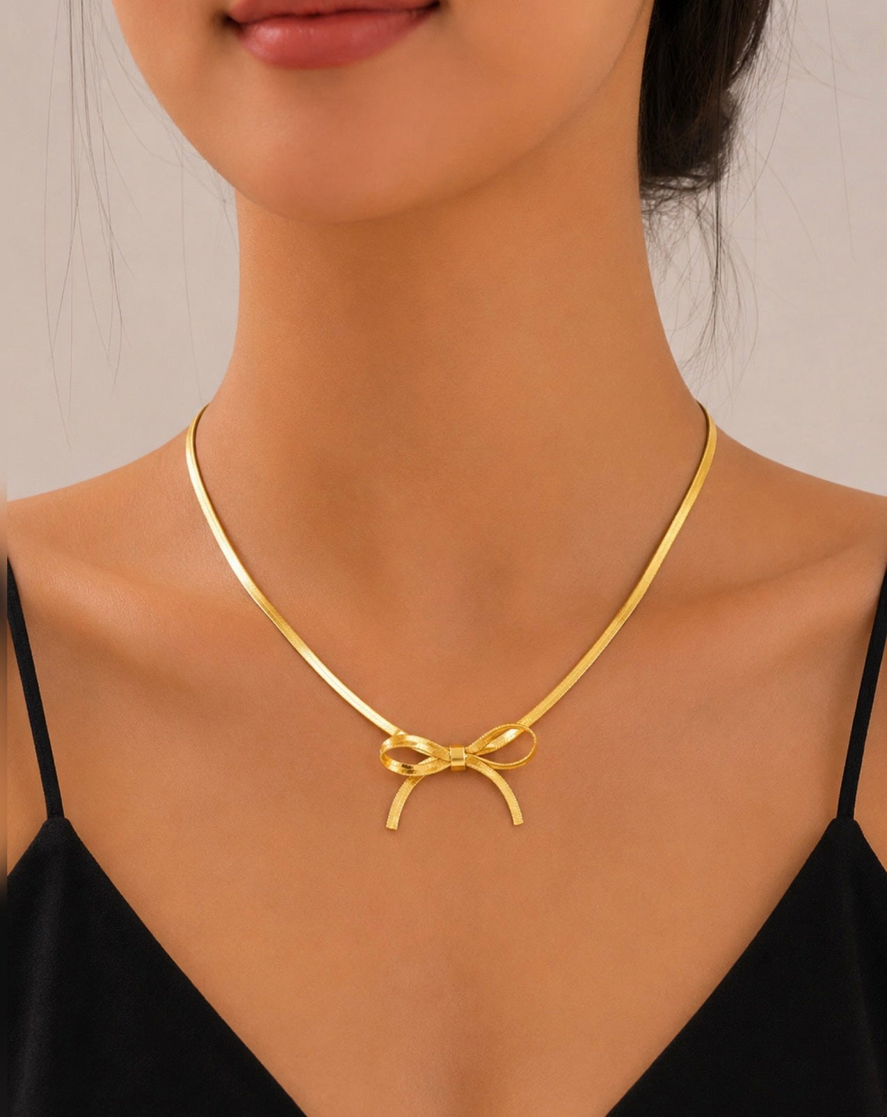 18K Gold Plated Stainless Steel Bow Necklace
