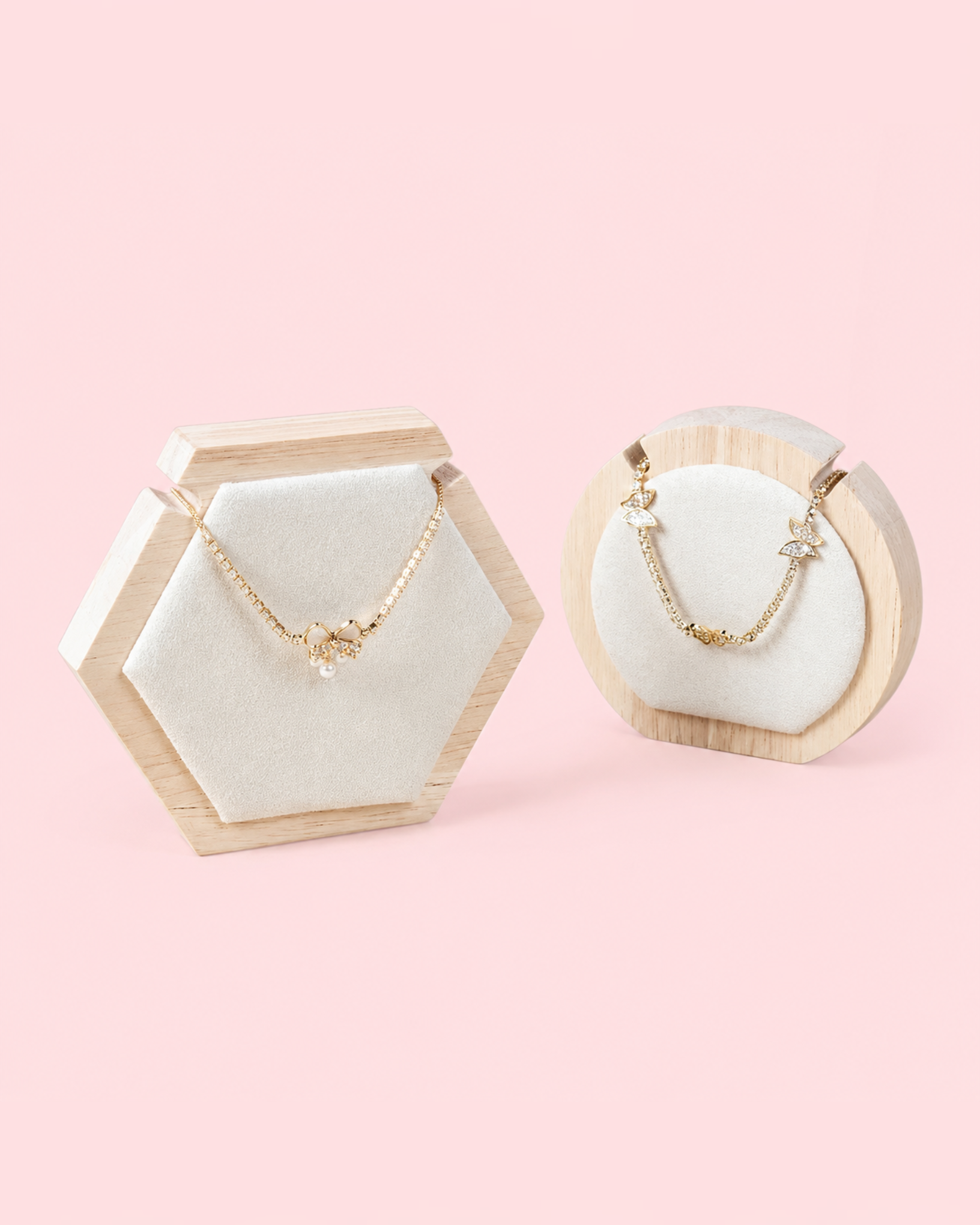 photo-output-20 2PCS Oak Hexagonal Jewelry Display Stand - Image 1