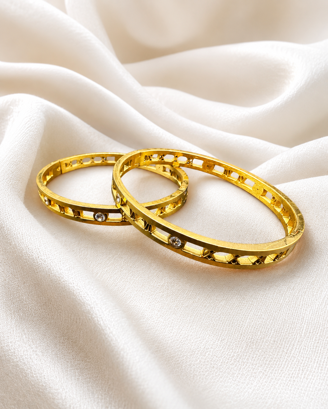 24fc4407-6995-4289-aaf8-7e7470a5c4bf Stainless Steel Roman Bangle with Stones - Image 1