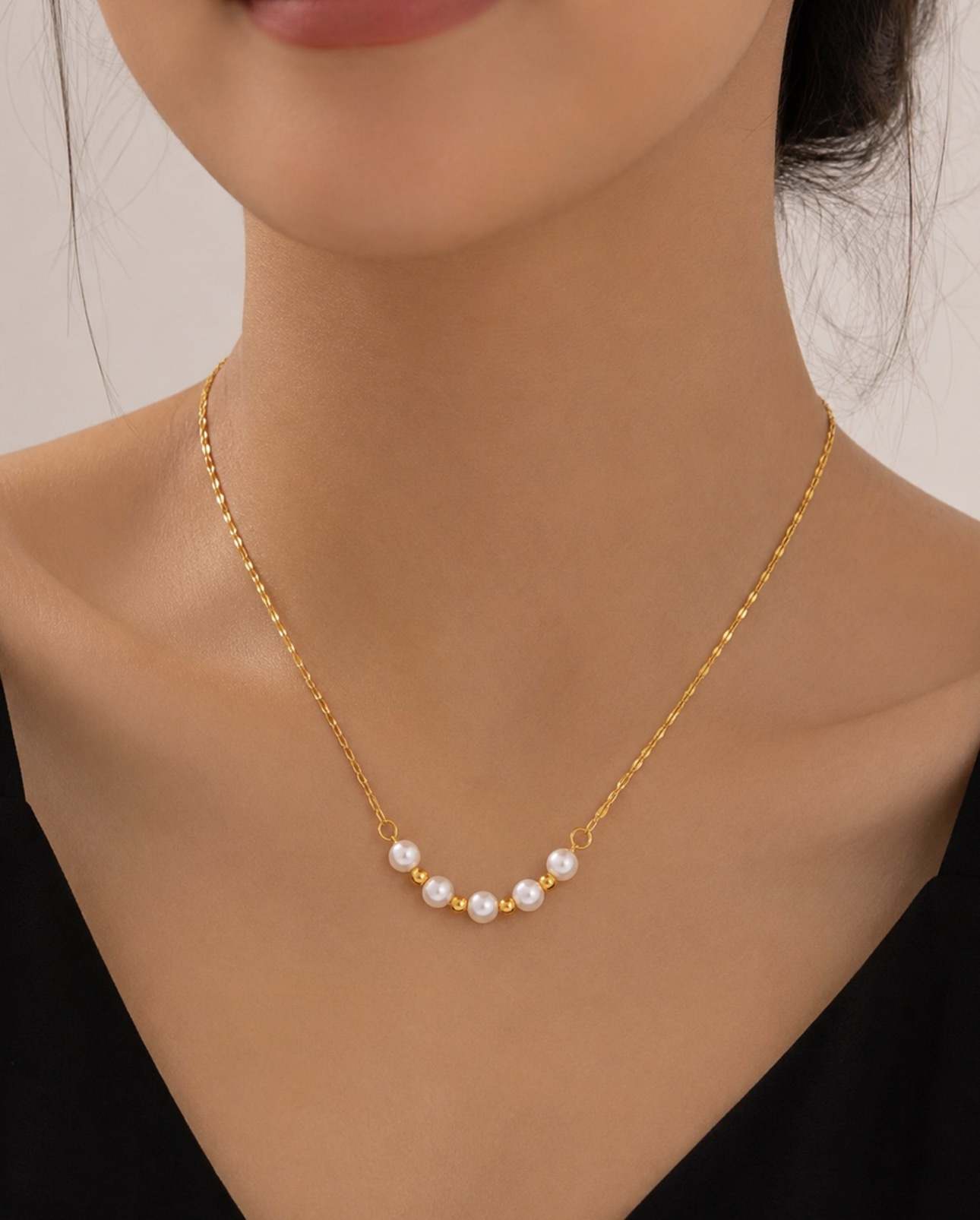 screenshot-28 18K Gold Plated Stainless Steel Smile Pearl Necklace - Image 1